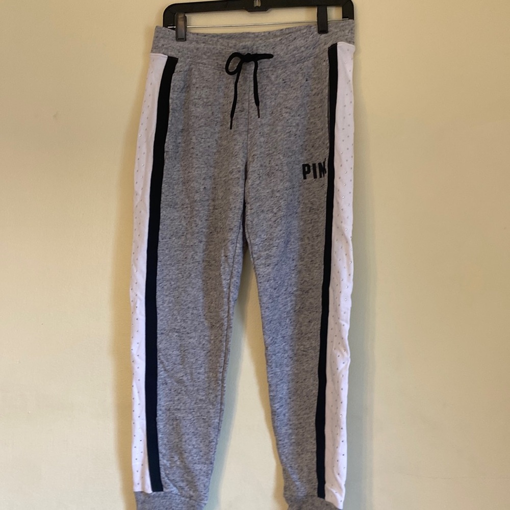 PINK Grey campus joggers with rhinestone